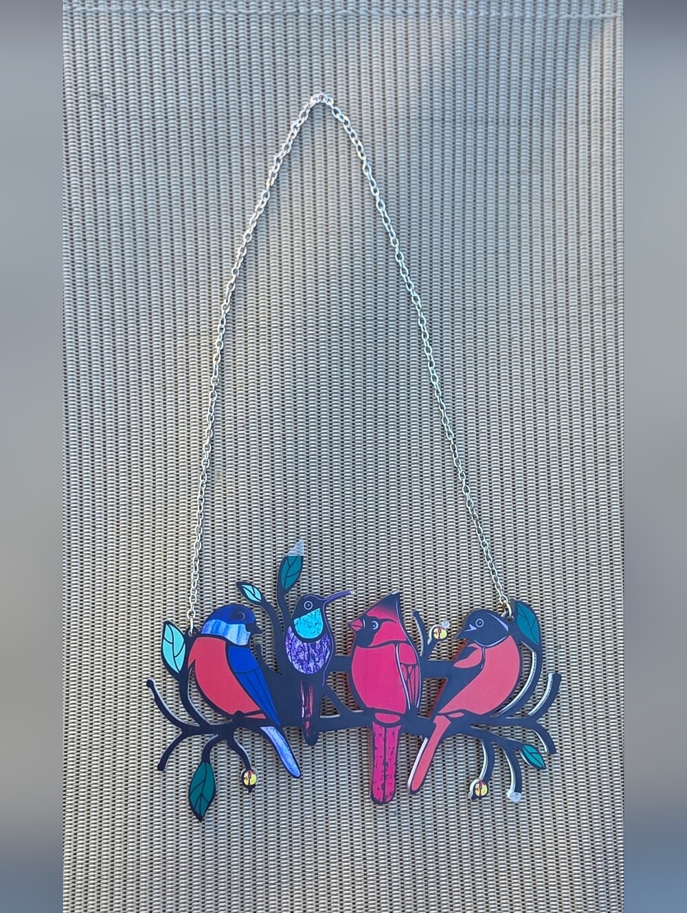 Colorful Bird Wall Hanging - Pink & Blue Decorative Bird Perch